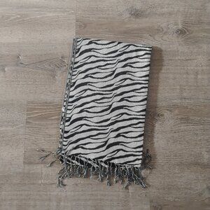 Chic Zebra Print Fringe Scarf - Black and White Animal Print Wrap